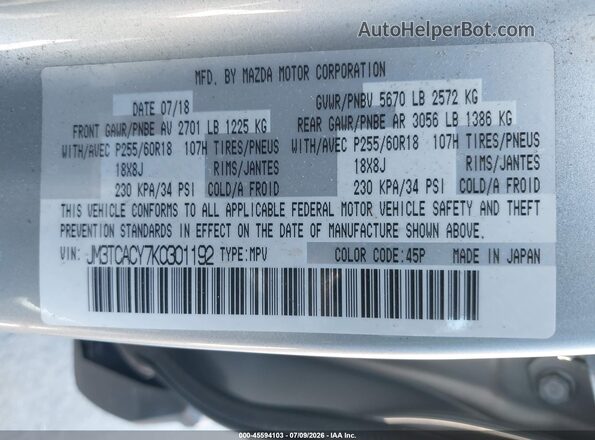 JM3TCACY7K0301192 2019 MAZDA CX-9 Silver Vista del compartimento del motor