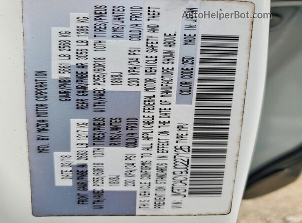 JM3TCACY9J0227126 2018 MAZDA CX-9 White VIN კოდის სტიკერის ხედი