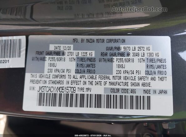 JM3TCACYXM0515709 2021 MAZDA CX-9 Gray ძრავის განყოფილების ხედი