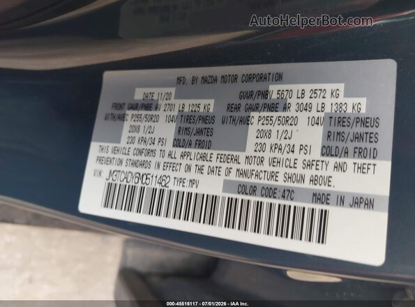 JM3TCADY6M0511462 2021 MAZDA CX-9 Blue Widok komory silnika