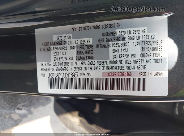 JM3TCADY7L0416987 2020 MAZDA CX-9 Gray Vista del compartimento del motor