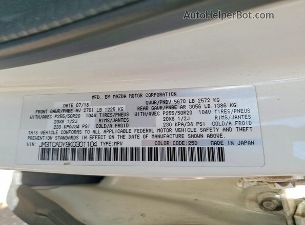 JM3TCADY8K0301104 2019 MAZDA CX-9 White Vista del compartimento del motor