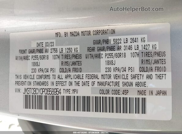 JM3TCBCY0P0658954 2023 MAZDA CX-9 Silver ძრავის განყოფილების ხედი