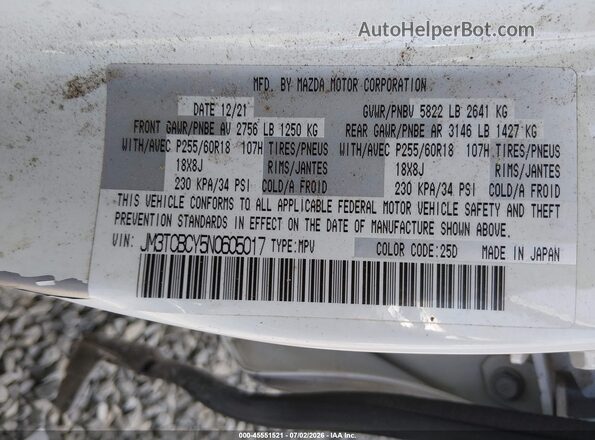 JM3TCBCY5N0605017 2022 MAZDA CX-9 White Engine compartment view