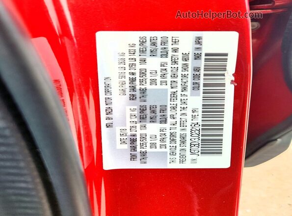 JM3TCBDY3J0232164 2018 MAZDA CX-9 Red VIN კოდის სტიკერის ხედი