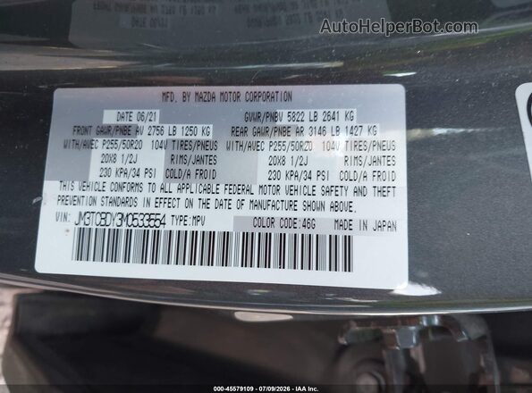 JM3TCBDY3M0533554 2021 MAZDA CX-9 Серый Вид подкапотного пространства