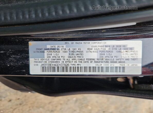 JM3TCBDY4G0107828 2016 MAZDA CX-9 Black Widok naklejki z numerem VIN