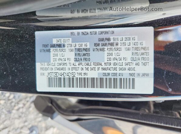 JM3TCBDY4H0140152 2017 MAZDA CX-9 Black VIN კოდის სტიკერის ხედი