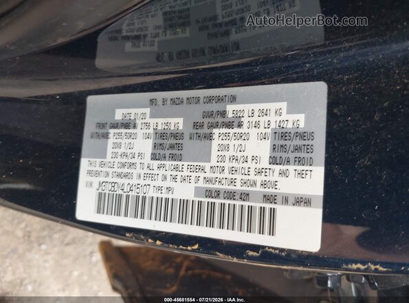 JM3TCBDY4L0415107 2020 MAZDA CX-9 Blue ძრავის განყოფილების ხედი