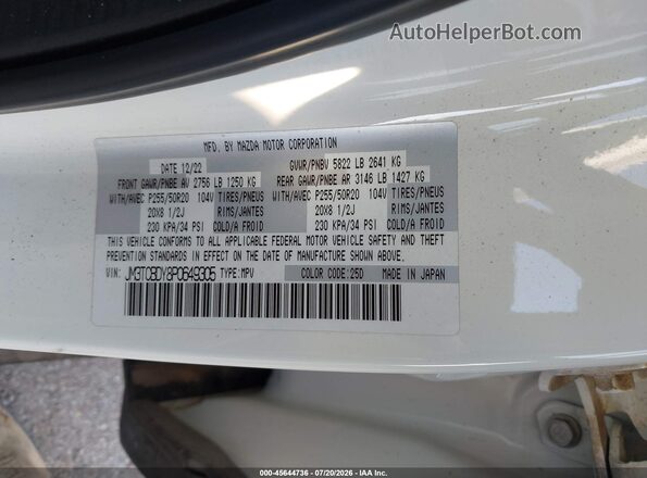 JM3TCBDY8P0649305 2023 MAZDA CX-9 White ძრავის განყოფილების ხედი