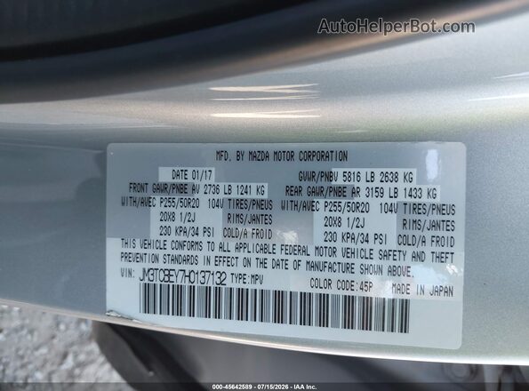 JM3TCBEY7H0137132 2017 MAZDA CX-9 Silver Շարժիչի բաժամունքի տեսք