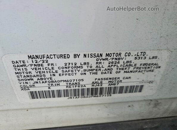 JN1AF0BA0PM407105 2023 NISSAN ARIYA White Вид наклейки з VIN-кодом