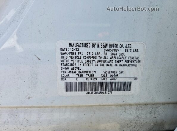 JN1AF0BA4RM431071 2024 NISSAN ARIYA White VIN կոդի պիտակի տեսք