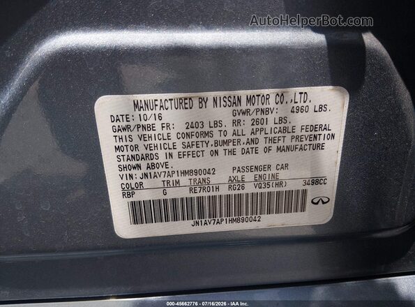 JN1AV7AP1HM890042 2017 INFINITI Q50 HYBRID Light Blue Engine compartment view