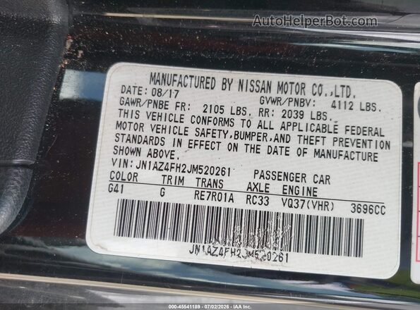 JN1AZ4FH2JM520261 2018 NISSAN 370Z Black Вид підкапотного простору