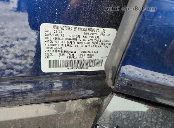 JN1BF0BA3PM409046 2023 NISSAN ARIYA Blue VIN კოდის სტიკერის ხედი