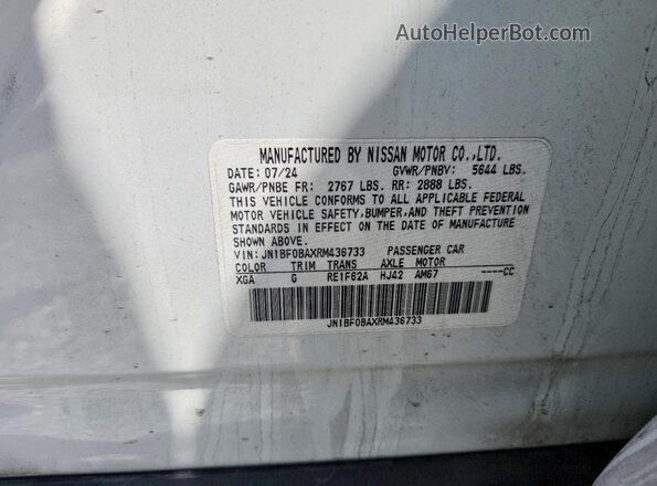 JN1BF0BAXRM436733 2024 NISSAN ARIYA White Vista de la etiqueta del VIN
