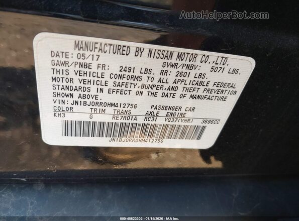 JN1BJ0RR0HM412756 2017 INFINITI QX50 Black Շարժիչի բաժամունքի տեսք