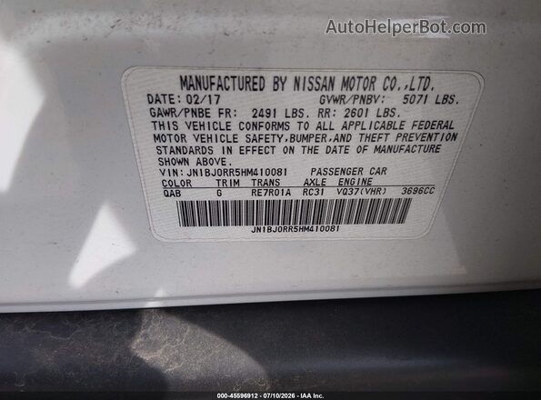 JN1BJ0RR5HM410081 2017 INFINITI QX50 White Vista del compartimento del motor