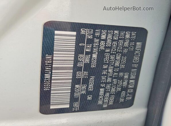 JN1BJ1AV7MW320556 2021 NISSAN ROGUE White VIN կոդի պիտակի տեսք