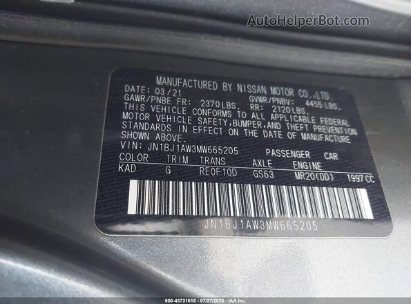 JN1BJ1AW3MW665205 2021 NISSAN ROGUE Silver ძრავის განყოფილების ხედი