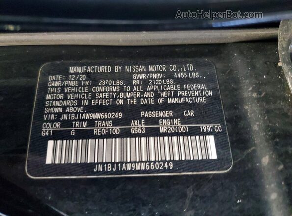 JN1BJ1AW9MW660249 2021 NISSAN ROGUE Black VIN sticker view