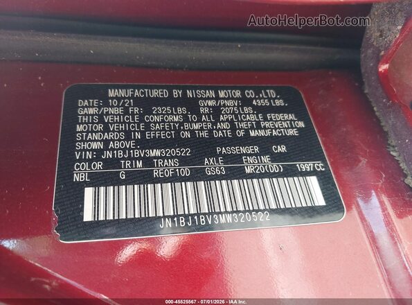 JN1BJ1BV3MW320522 2021 NISSAN ROGUE Red Vista del compartimento del motor