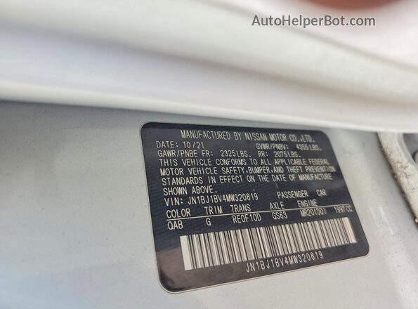 JN1BJ1BV4MW320819 2021 NISSAN ROGUE White VIN կոդի պիտակի տեսք
