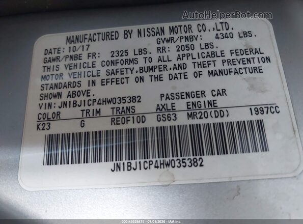 JN1BJ1CP4HW035382 2017 NISSAN ROGUE Silver Engine compartment view