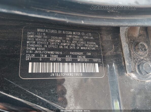 JN1BJ1CP4KW219616 2019 NISSAN ROGUE Black ძრავის განყოფილების ხედი