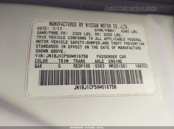 JN1BJ1CP5HW016758 2017 NISSAN ROGUE White Շարժիչի բաժամունքի տեսք