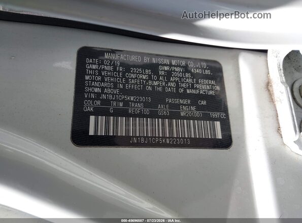 JN1BJ1CP5KW223013 2019 NISSAN ROGUE White Вид підкапотного простору