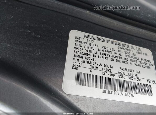 JN1BJ1CP7JW103874 2018 NISSAN ROGUE Gray Widok komory silnika