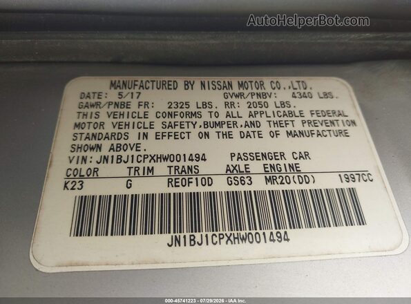 JN1BJ1CPXHW001494 2017 NISSAN ROGUE Silver Widok komory silnika