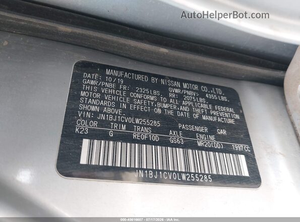 JN1BJ1CV0LW255285 2020 NISSAN ROGUE Silver Engine compartment view