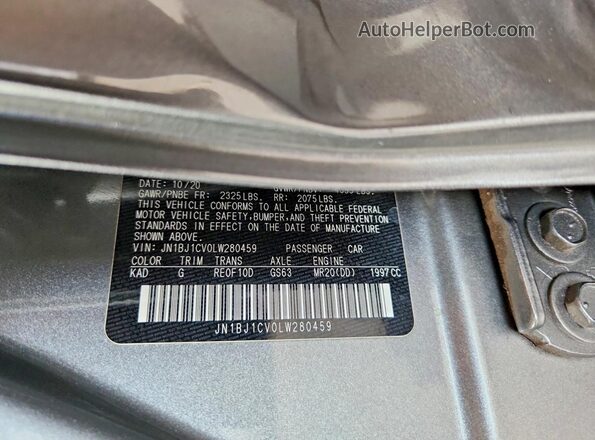 JN1BJ1CV0LW280459 2020 NISSAN ROGUE Gray Vista de la etiqueta del VIN