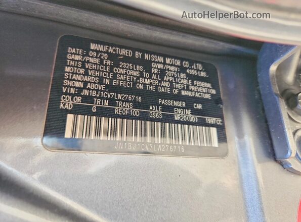 JN1BJ1CV7LW276716 2020 NISSAN ROGUE Gray Вид наклейки з VIN-кодом