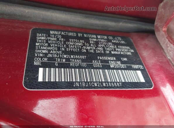 JN1BJ1CW2LW386887 2020 NISSAN ROGUE Red ძრავის განყოფილების ხედი
