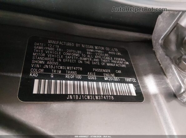 JN1BJ1CW3LW374778 2020 NISSAN ROGUE Gray Engine compartment view