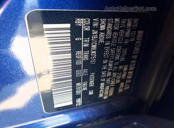 JN1BJ1CW8LW375151 2020 NISSAN ROGUE Blue VIN კოდის სტიკერის ხედი