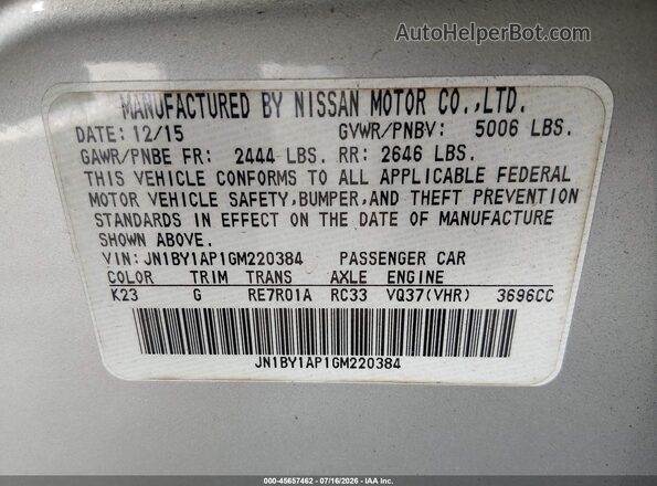 JN1BY1AP1GM220384 2016 INFINITI Q70 Silver Engine compartment view