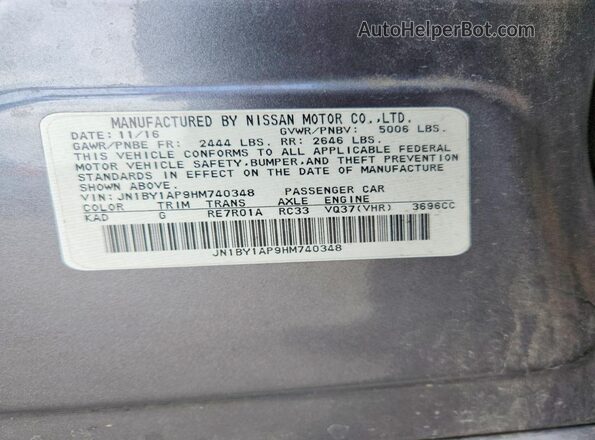 JN1BY1AP9HM740348 2017 INFINITI Q70 Gray Widok komory silnika