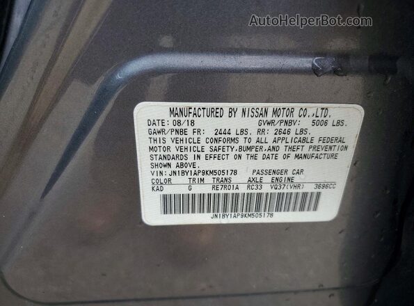 JN1BY1AP9KM505178 2019 INFINITI Q70 Gray VIN կոդի պիտակի տեսք