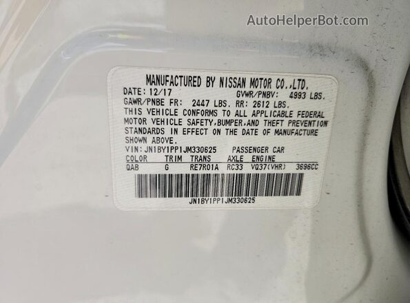 JN1BY1PP1JM330625 2018 INFINITI Q70L White VIN sticker view