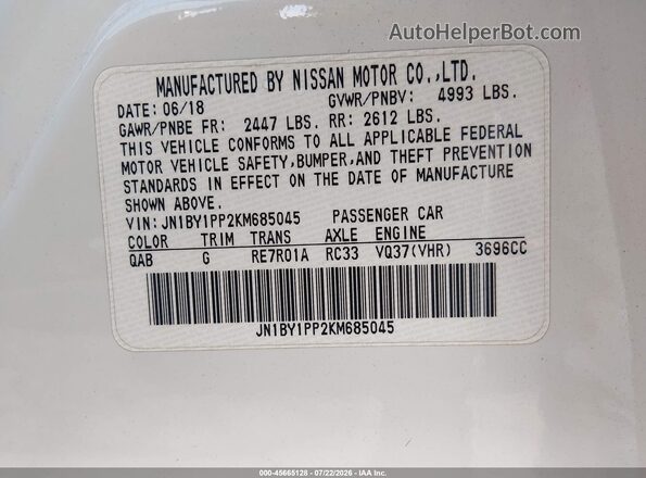 JN1BY1PP2KM685045 2019 INFINITI Q70L White Շարժիչի բաժամունքի տեսք