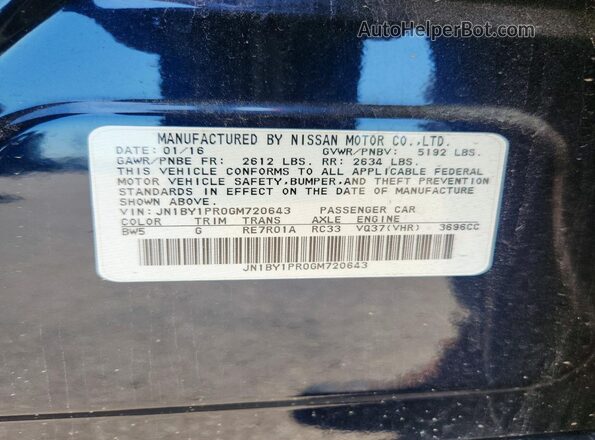 JN1BY1PR0GM720643 2016 INFINITI Q70L Синий Вид наклейки с VIN-кодом
