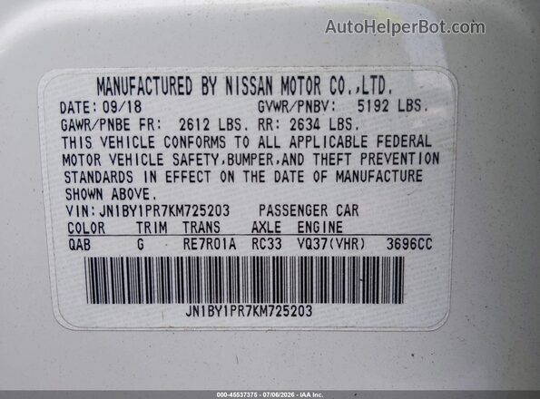 JN1BY1PR7KM725203 2019 INFINITI Q70L White Vista del compartimento del motor