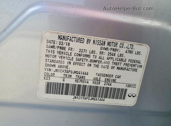 JN1CV7AP0JM241444 2018 INFINITI Q50 Silver Widok komory silnika