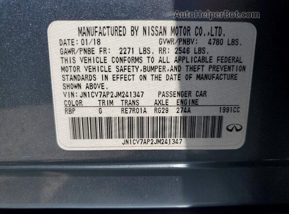JN1CV7AP2JM241347 2018 INFINITI Q50 Gray Widok naklejki z numerem VIN