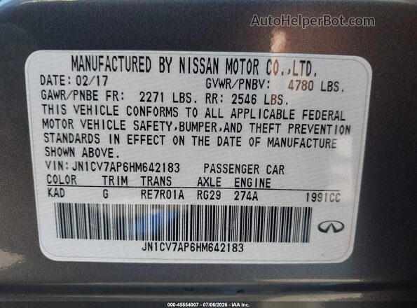 JN1CV7AP6HM642183 2017 INFINITI Q50 Gray Շարժիչի բաժամունքի տեսք